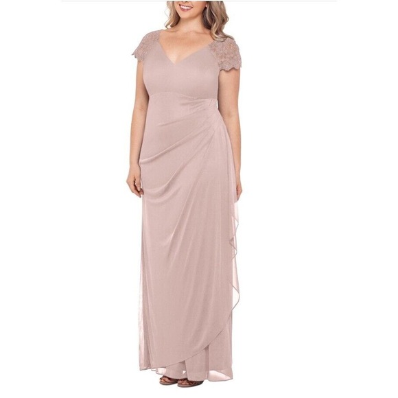Pink Rose Dresses & Skirts - X By Escape Rose Lace Shoulder Gown Size 20 Full Length NWT